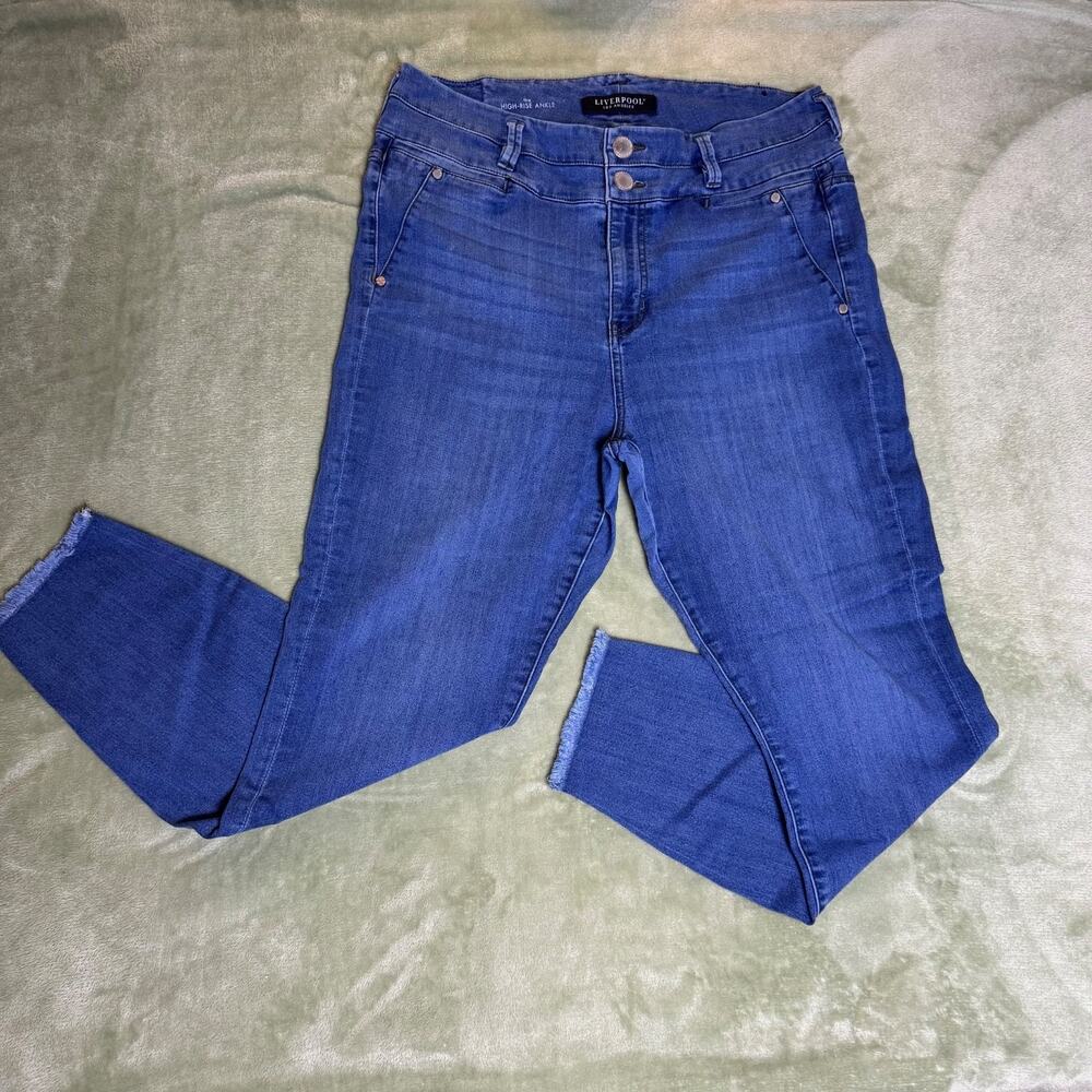 Liverpool High Rise Ankle Skinny Jeans Raw Hem Double Button Stretch 16W